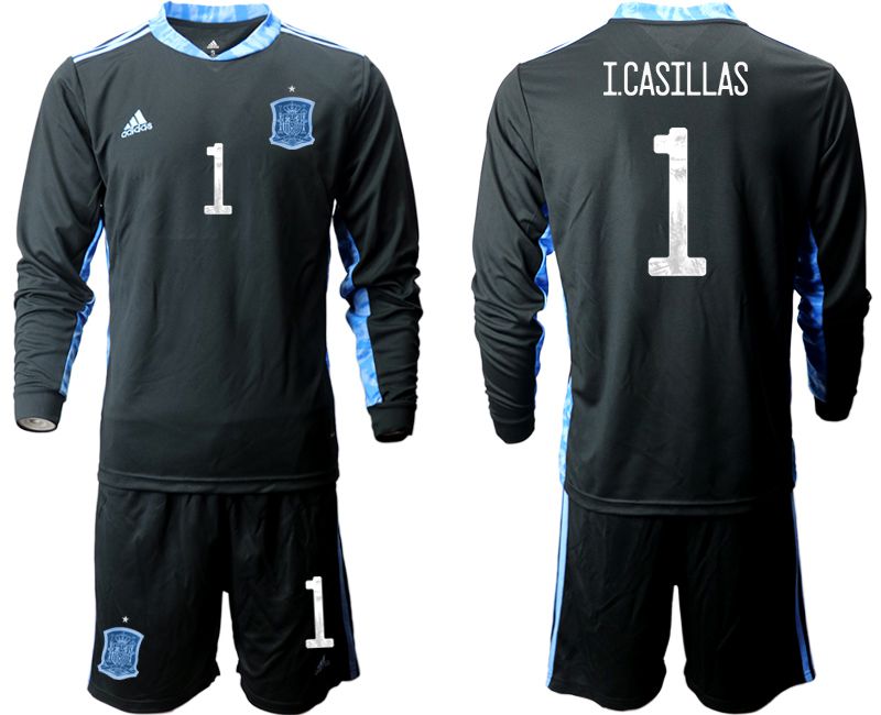 Men 2021 World Cup National Spain black long sleeve goalkeeper #1 Soccer Jerseys1